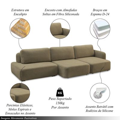 Conjunto Sala de Estar 1 Sofá Retrátil Modulado 312cm e 1 Poltrona Santiago Bouclê Castor G89 - Gran Belo