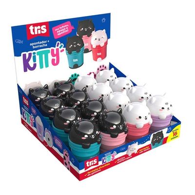 Apontador Duplo Com Borracha Kitty Gato Tris Verde