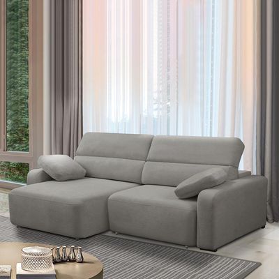 Sofá Decorativo Sala de Estar Ícaro 3 Lugares 260cm Reclinável e Retrátil Bouclê Cinza