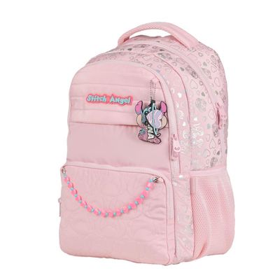 Mochila Escolar Feminina Stitch & Angel Rosa Claro U / Rosa