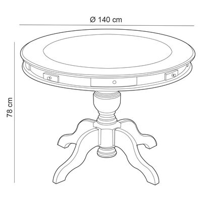 Mesa de Jogos Redonda Tampo Reversível Gavetas e Porta Copos 140cm New Orleans M04 Imbuia - Lyam Decor