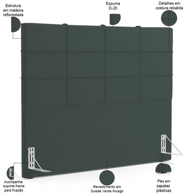 Kit Cabeceira Cama Box King 195cm com Calçadeira Roma W01 Suede Verde Musgo - Lyam