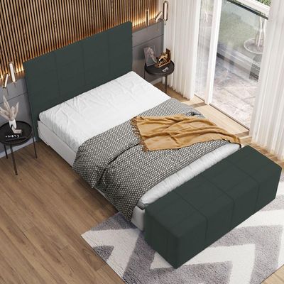 Kit Cabeceira Cama Box King 195cm com Calçadeira Roma W01 Suede Verde Musgo - Lyam