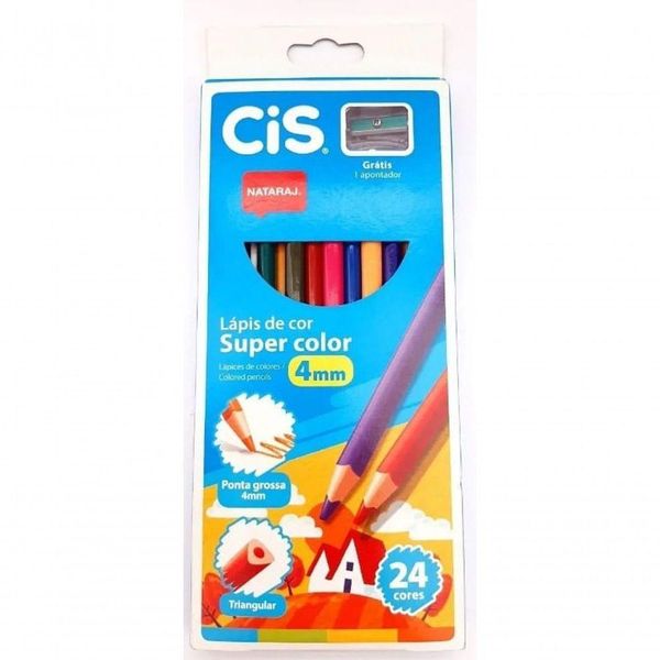 Lápis De Cor Triangular Super Color 24 Cores + 1 Apontador - Cis
