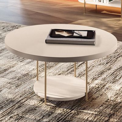 Mesa de Centro Para Sala Redonda Tampo MDF Pés Aço Allure B01 Off White - Lyam Decor