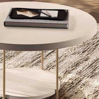 Mesa de Centro Para Sala Redonda Tampo MDF Pés Aço Allure B01 Off White - Lyam Decor