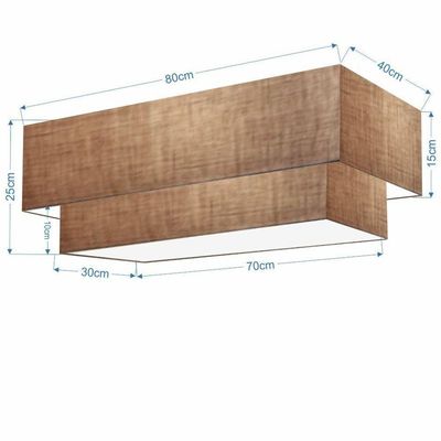 Plafon Duplo Retangular Vivare Md-3071 Cúpula Em Tecido 80x40cm X 70x30cm - Bivolt Palha 127/220v