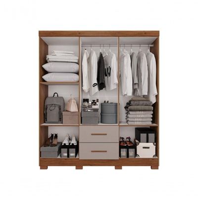 Guarda-roupa Casal 6 Portas 2 Gavetas Com Espelho Estrela Premium Salleto Cinamomo/off White