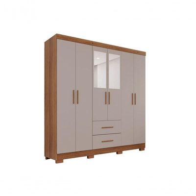 Guarda-roupa Casal 6 Portas 2 Gavetas Com Espelho Estrela Premium Salleto Cinamomo/off White