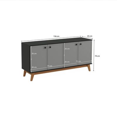 Aparador Kappesberg 4 Portas Shaker Preto Fosco/cinza Sagrado 156cm