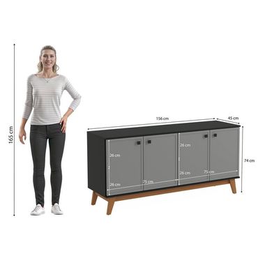 Aparador Kappesberg 4 Portas Shaker Preto Fosco/cinza Sagrado 156cm