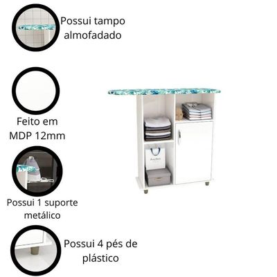 Tabua Organizadora De Passar Mdp Miami Com Nicho 1 Porta Branco