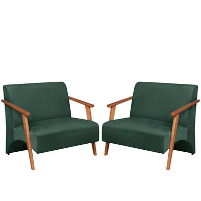 Poltrona Namoradeira Venus Braço Madeira Maciça Suede Unidecor Verde