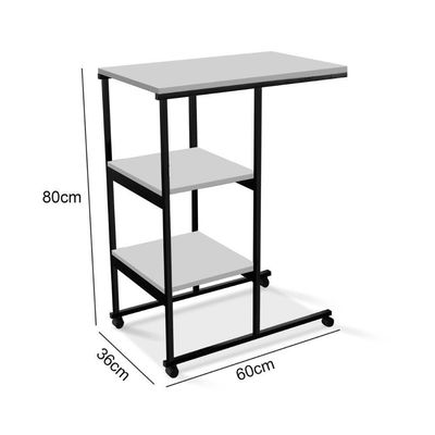 Mesa Escrivaninha Office Auxiliar Com Rodízios Em Aço E Mdf Preto / Branco