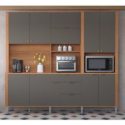 Cozinha Compacta Astra - 2,40m 10 Portas E 4 Gavetas - Lukaliam Móveis Jequitiba-grafite Jequitiba-grafite