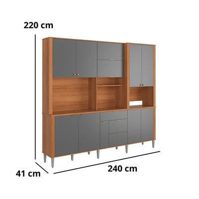 Cozinha Compacta Astra - 2,40m 10 Portas E 4 Gavetas - Lukaliam Móveis Jequitiba-grafite Jequitiba-grafite