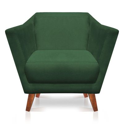 Poltrona Decorativa Lorena Suede Pés Castanho Verde