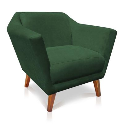 Poltrona Decorativa Lorena Suede Pés Castanho Verde