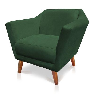 Poltrona Decorativa Lorena Suede Pés Castanho Verde