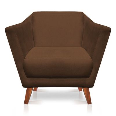 Poltrona Decorativa Lorena Suede Pés Castanho Marrom