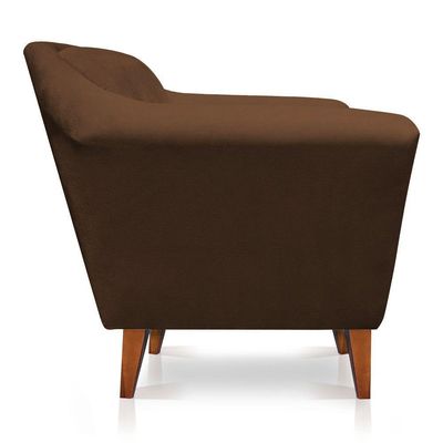 Poltrona Decorativa Lorena Suede Pés Castanho Marrom