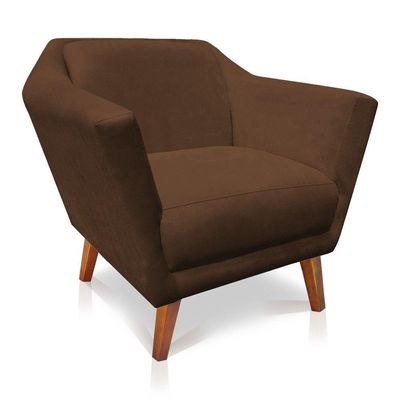 Poltrona Decorativa Lorena Suede Pés Castanho Marrom