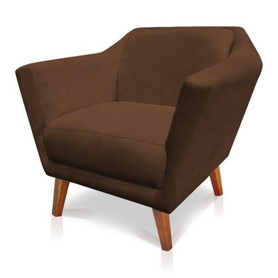 Poltrona Decorativa Lorena Suede Pés Castanho Marrom
