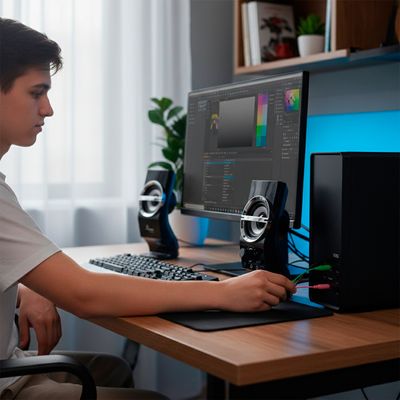 Caixa de Som Estéreo para PC e Notebook 6W – USB + P2, Som Nítido e Compacto Alto Falante Estéreo Computador Notebook