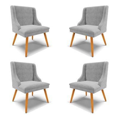 Kit 4 Cadeiras Decorativas Sala de Jantar Pés Palito de Madeira Firenze Suede Cinza/Natural G19 - Gran Belo