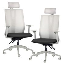Kit 2 Cadeiras Escritório Giratória Presidente Flow F02 Base Cinza Crepe Preto - Lyam Decor