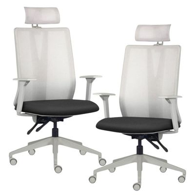 Kit 2 Cadeiras Escritório Giratória Presidente Flow F02 Base Cinza Crepe Preto - Lyam Decor