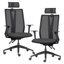 Kit 2 Cadeiras Escritório Giratória Presidente Flow F02 Base Preta Sintético Preto - Lyam Decor