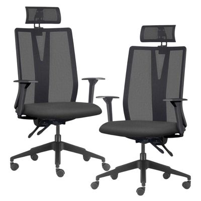 Kit 2 Cadeiras Escritório Giratória Presidente Flow F02 Base Preta Sintético Preto - Lyam Decor