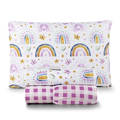 Jogo de Cama Lençol Lutti Solteiro Infantil 200 Fios Estampado 3 Peças Arco íris Rainbow Rosa