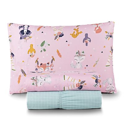 Jogo de Cama Lençol Lutti Solteiro Infantil 200 Fios Estampado 3 Peças Raposa Foxy Rosa