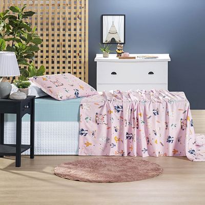 Jogo de Cama Lençol Lutti Solteiro Infantil 200 Fios Estampado 3 Peças Raposa Foxy Rosa