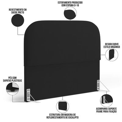Cabeceira Cama Box King 195cm Orgânica Lanna W01 Suede Preto - Lyam Decor