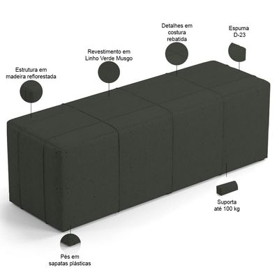 Kit Cabeceira Cama Box Casal 140cm com Calçadeira Roma W01 Linho Verde Musgo - Lyam