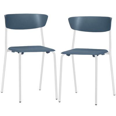 Kit 02 Cadeiras Empilhável Fixa Atom F02 Base Aço Branco Azul - Lyam Decor