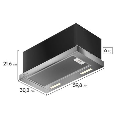 Depurador de Ar Electrolux 60cm Retrátil Inox Efficient com Luz de Led (DE6RS) 127V