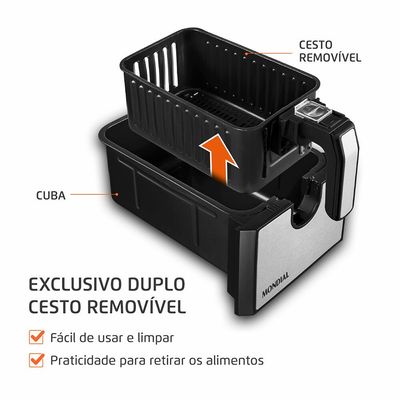 Fritadeira Air Fryer Dual Duplo Cesto 8L Mondial AFD-01-BI Preto / 220V