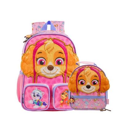 Kit Mochila Escolar e Lancheira Térmica Infantil Feminina Patrulha Canina Skye Baby Rosa Clara