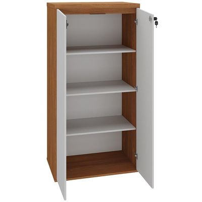 Armário Para Escritório 160cm 02 Portas com Chave Unik A02 Freijó Branco - Lyam Decor