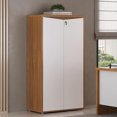 Armário Para Escritório 160cm 02 Portas com Chave Unik A02 Freijó Branco - Lyam Decor