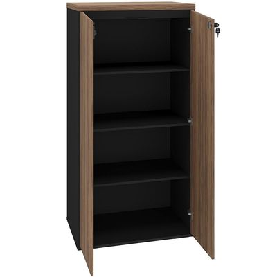 Armário Para Escritório 160cm 02 Portas com Chave Unik A02 Nogal Preto - Lyam Decor