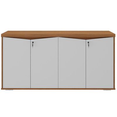 Balcão Para Escritório 04 Portas 160cm com Chaves Unik A02 Freijó Branco - Lyam Decor