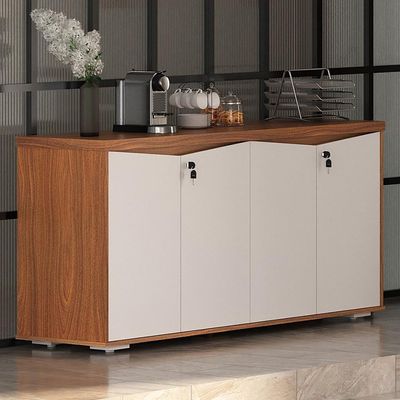 Balcão Para Escritório 04 Portas 160cm com Chaves Unik A02 Freijó Branco - Lyam Decor