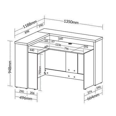 Balcão de Atendimento Para Recepção em L Unik A02 Nogal Preto - Lyam Decor