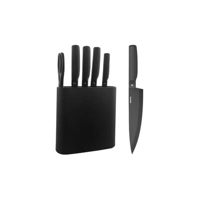 Jogo de Facas Action 6 Peças com Cepo Soft-Touch Aço Inox Brinox Preto