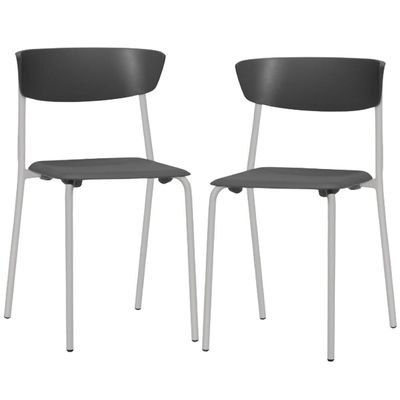 Kit 02 Cadeiras Empilhável Fixa Atom F02 Base Aço Cinza Preto - Lyam Decor